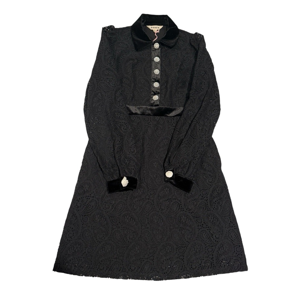 Boden Women's Size US 6R Collar Button Lace Mini Dress Black Color NWT